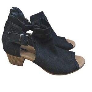 Clarks Valarie Kimble Black Suede Open‎ Toe Ankle Bootie Soft Cushion - Size 7